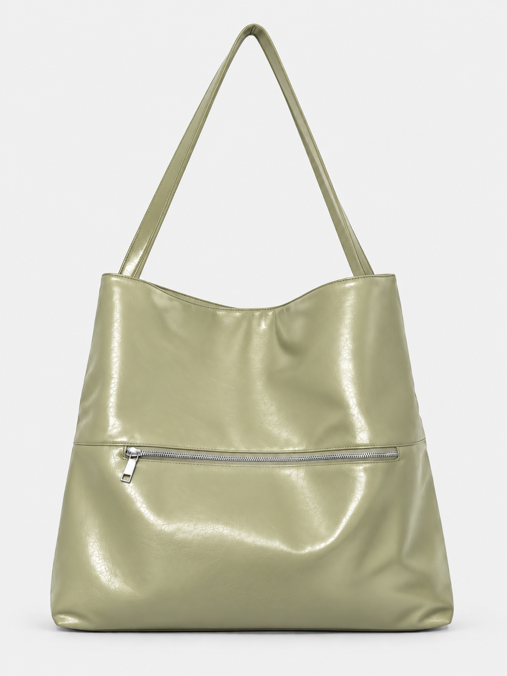 The OG bag in Butter Pistachio, back view with exterior zip pocket